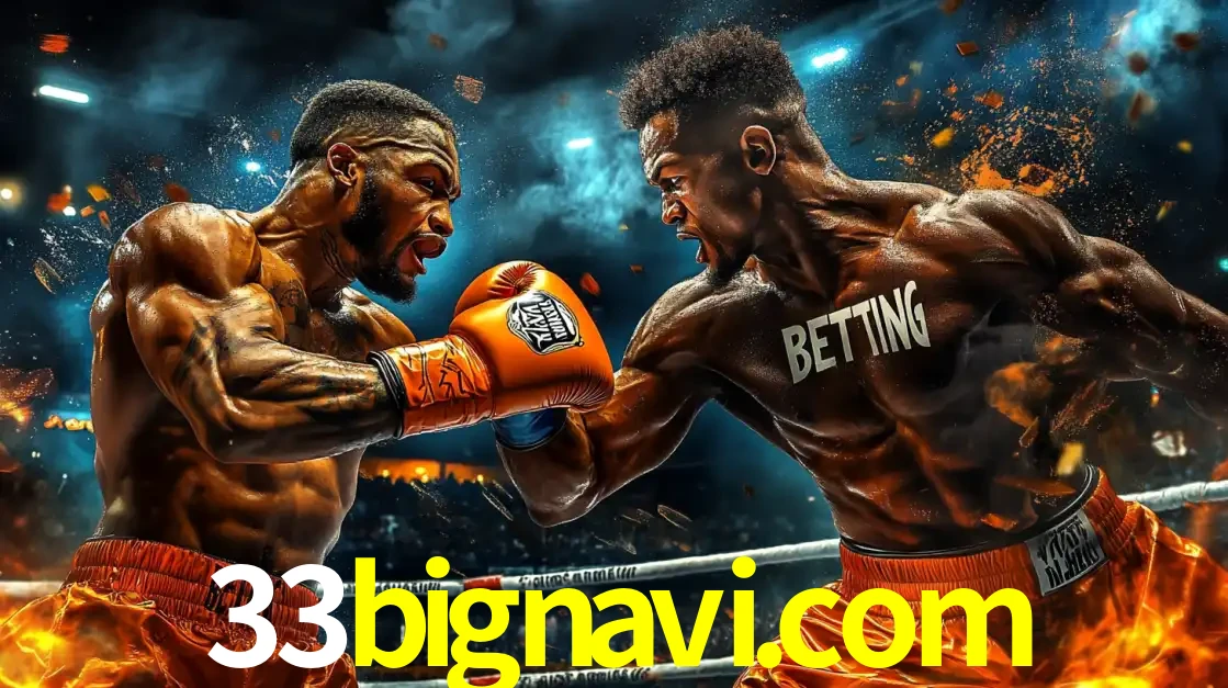 Dois boxeadores em uma luta intensa e explosiva, representando a adrenalina e as oportunidades de apostas em esportes de combate disponíveis na plataforma 33bignavi.com.