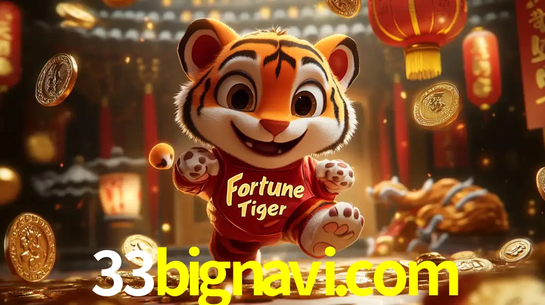 O alegre personagem do Fortune Tiger correndo sobre um caminho de moedas de ouro, simbolizando os grandes prêmios e a diversão do popular jogo de slot do 33bignavi.com.