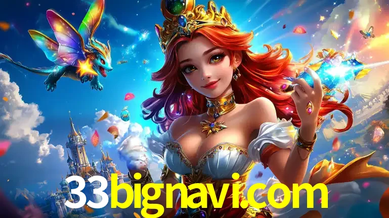 A princesa de um reino de fantasia mágico, com seu pequeno dragão, apresentando um mundo de prêmios encantados nos jogos de caça-níqueis do cassino 33bignavi.com.