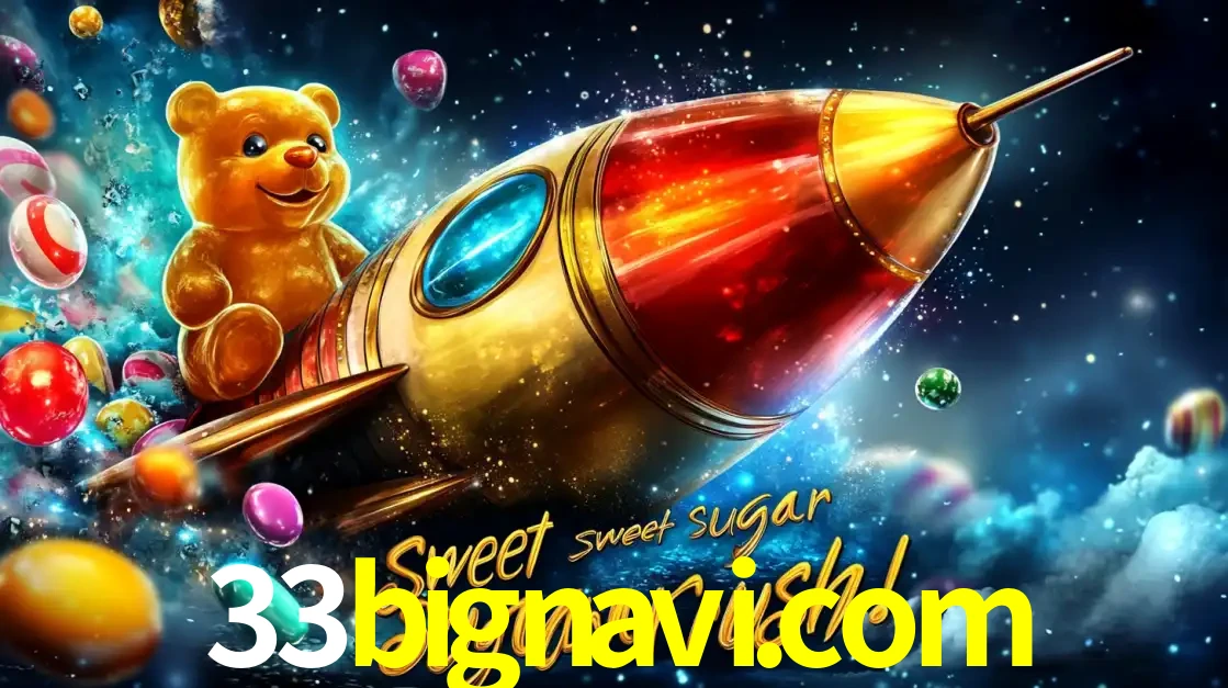 Arte promocional do jogo de slot Sugar Rush, com um urso de pelúcia em um foguete viajando pelo espaço de doces, um dos jogos divertidos disponíveis no cassino 33bignavi.com.